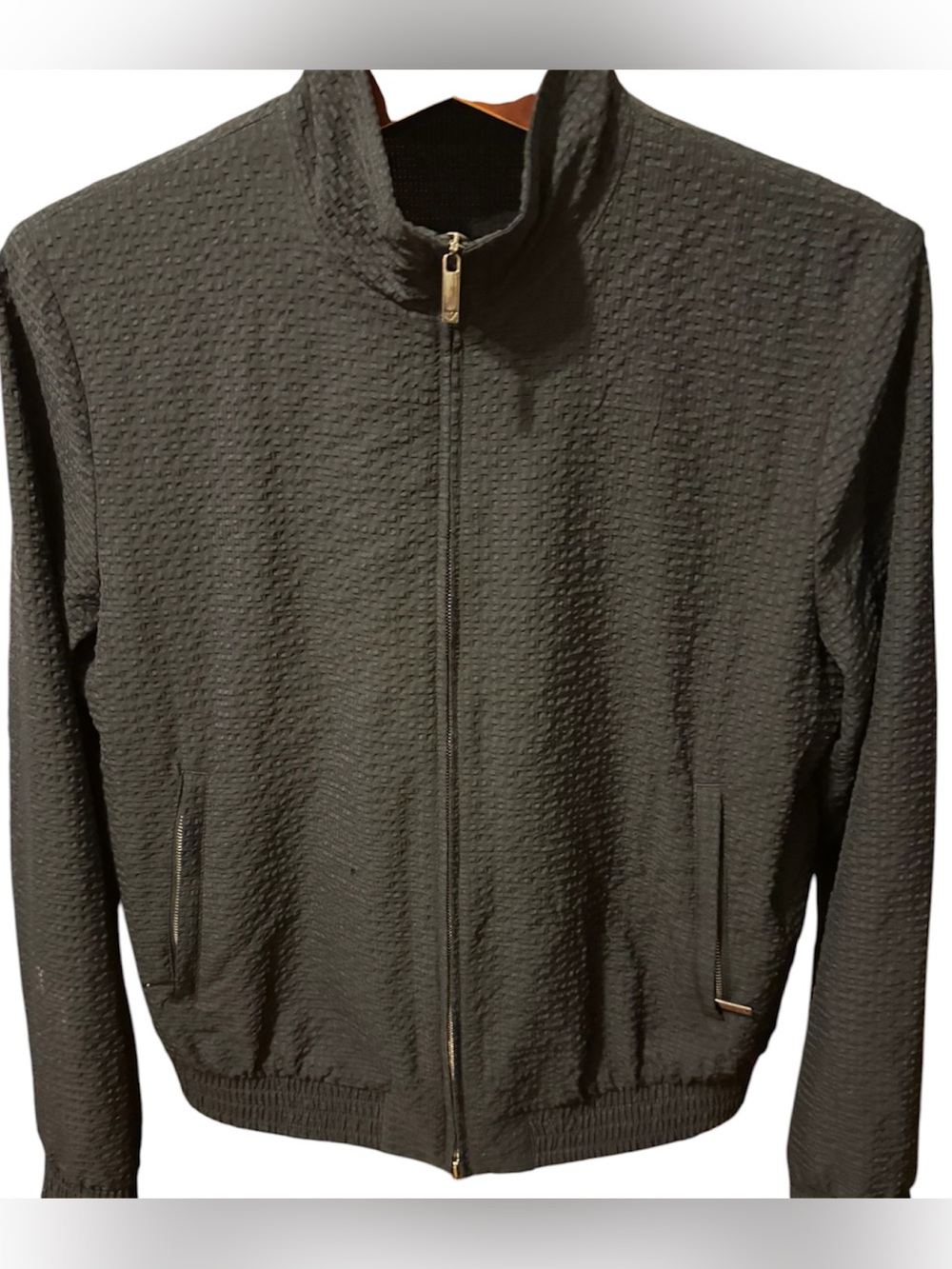 Emporio Armani Men's Black Zip-Front Textured light summer Jacket size S